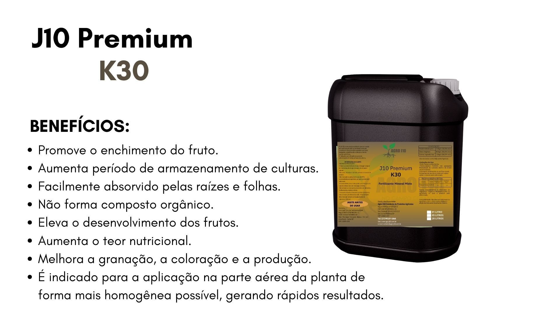 Pode ser usado em todas as culturas durante todo o ciclo vegetativo. Facilmente absorvido pelas raízes. Melhora do sistema radicular, brotação e vegetação, propiciando aumento de produtividade. El (4).jpg