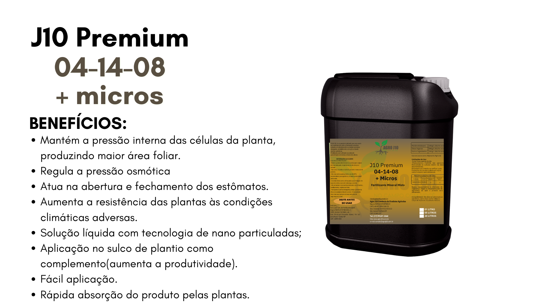Pode ser usado em todas as culturas durante todo o ciclo vegetativo. Facilmente absorvido pelas raízes. Melhora do sistema radicular, brotação e vegetação, propiciando aumento de produtividade. El (4).png
