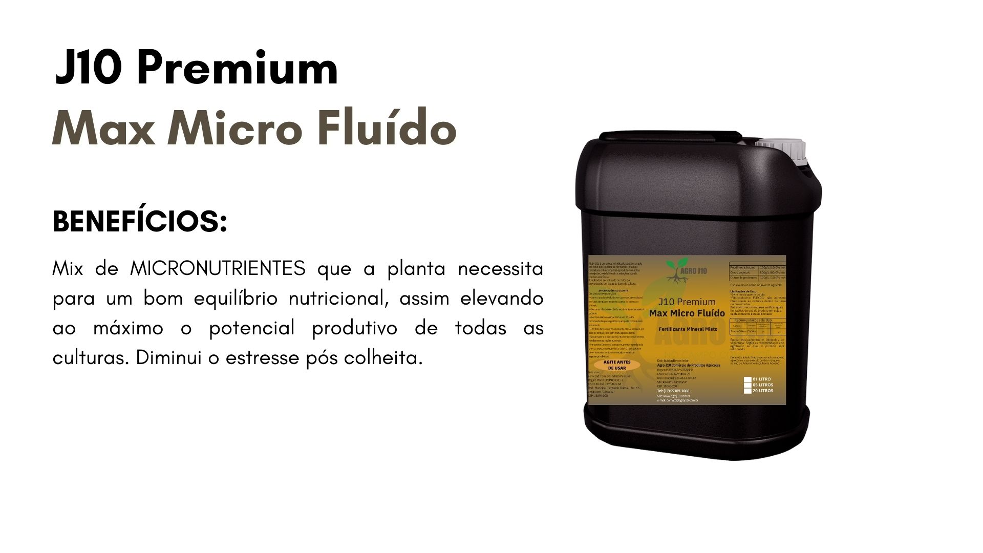 Pode ser usado em todas as culturas durante todo o ciclo vegetativo. Facilmente absorvido pelas raízes. Melhora do sistema radicular, brotação e vegetação, propiciando aumento de produtividade. El (2).jpg