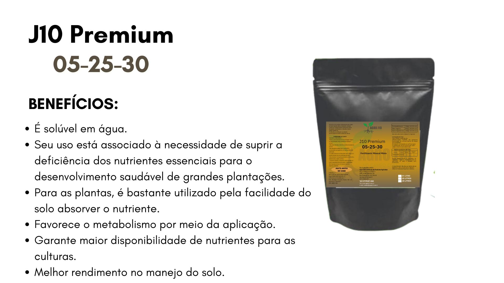 Pode ser usado em todas as culturas durante todo o ciclo vegetativo. Facilmente absorvido pelas raízes. Melhora do sistema radicular, brotação e vegetação, propiciando aumento de produtividade. El (16).png