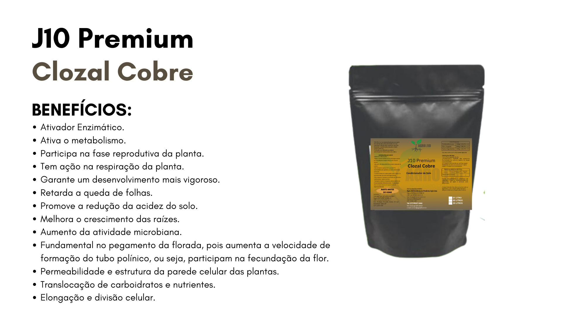 Pode ser usado em todas as culturas durante todo o ciclo vegetativo. Facilmente absorvido pelas raízes. Melhora do sistema radicular, brotação e vegetação, propiciando aumento de produtividade. El (10).png