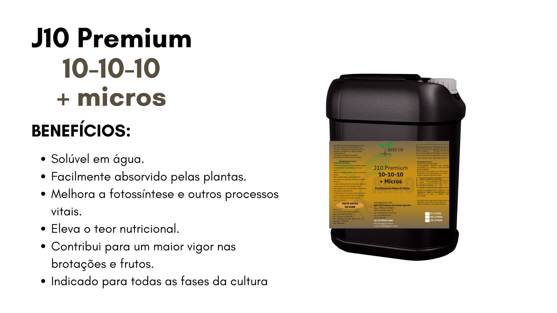 Pode ser usado em todas as culturas durante todo o ciclo vegetativo. Facilmente absorvido pelas raízes. Melhora do sistema radicular, brotação e vegetação, propiciando aumento de produtividade. El (5).png