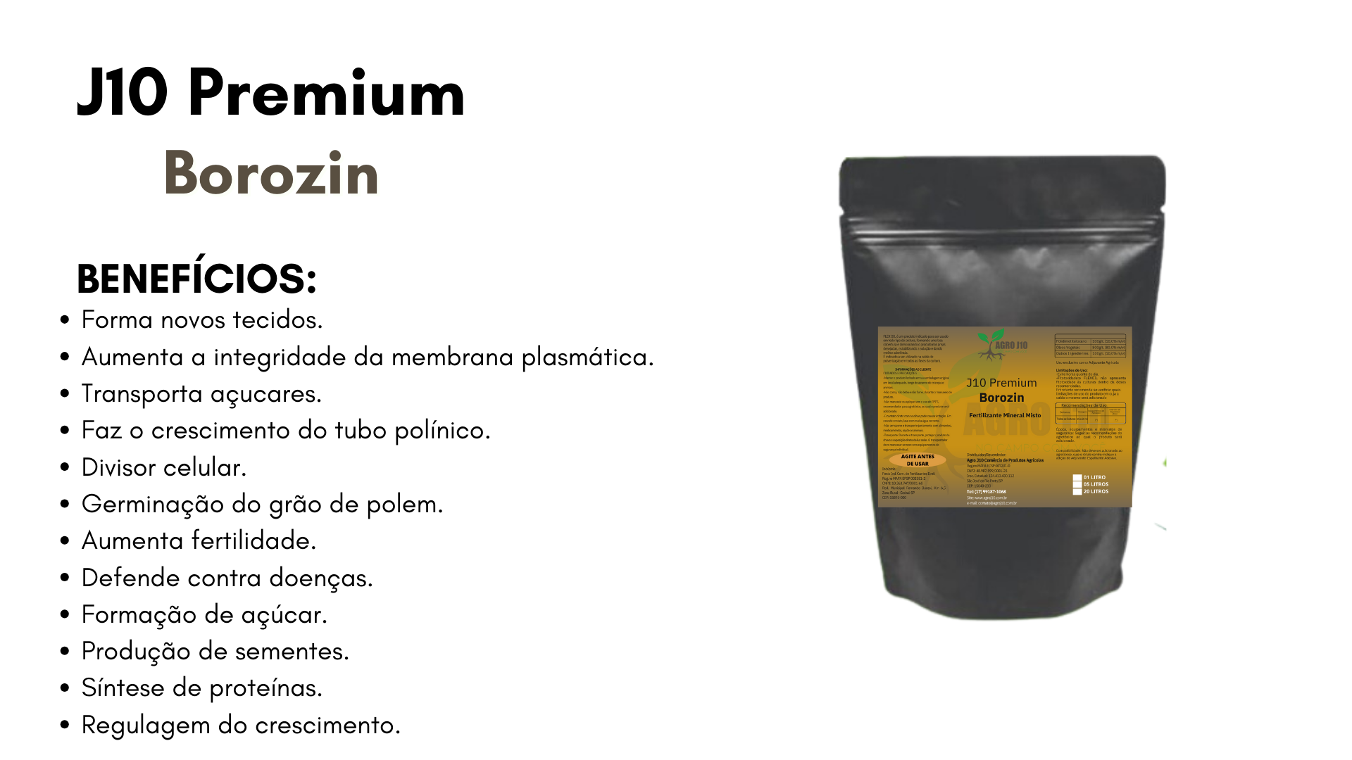 Pode ser usado em todas as culturas durante todo o ciclo vegetativo. Facilmente absorvido pelas raízes. Melhora do sistema radicular, brotação e vegetação, propiciando aumento de produtividade. El (17).png